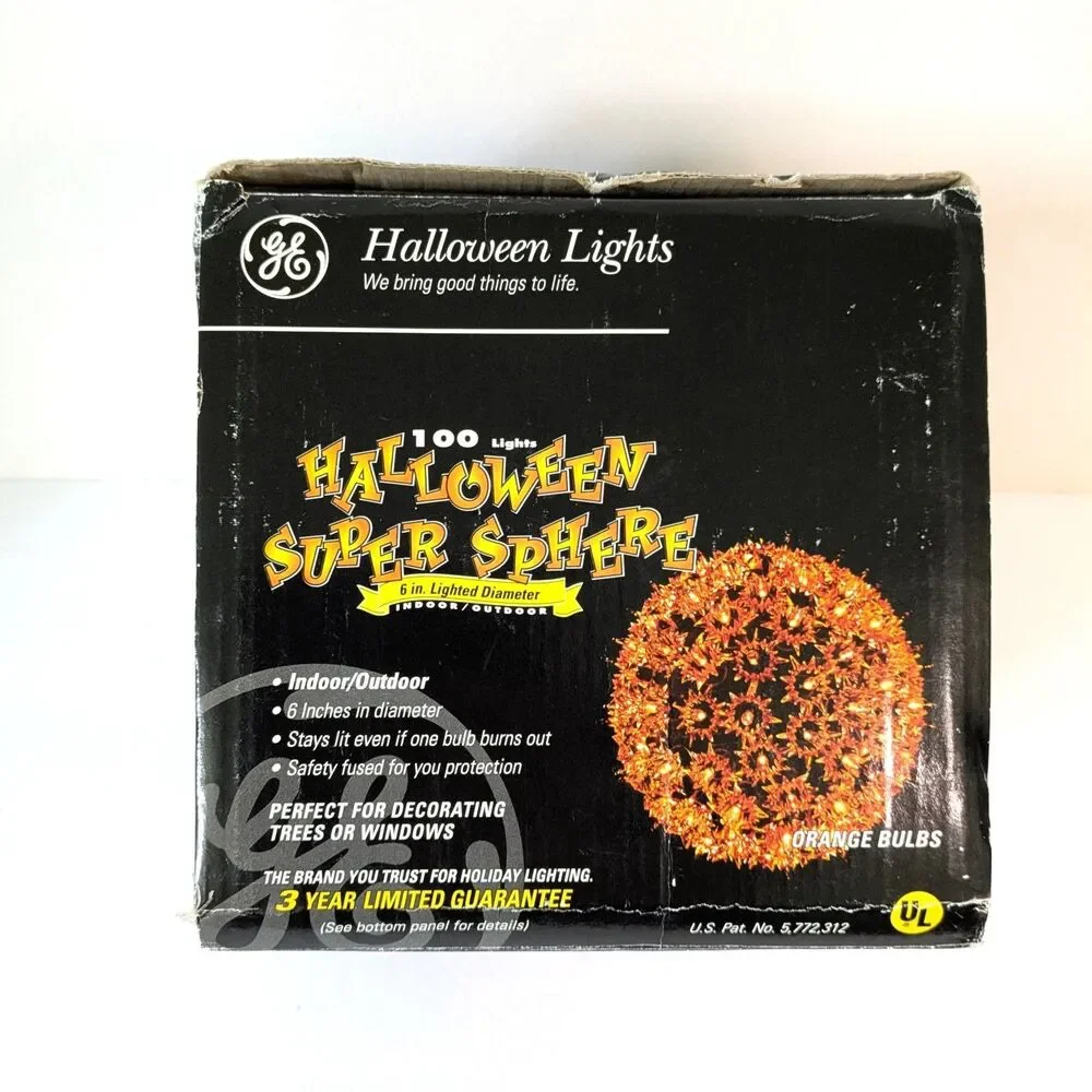 GE 2001 Super Sphere 100 Light Orange Bulbs 6” Halloween Decoration Tested Works